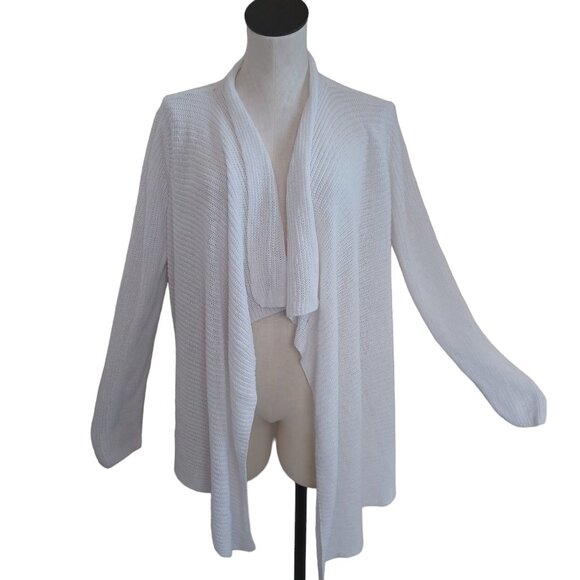 Eileen Fisher Cardigan Sweater White Linen Open Front Waterfall Style Womens L - Picture 1 of 11